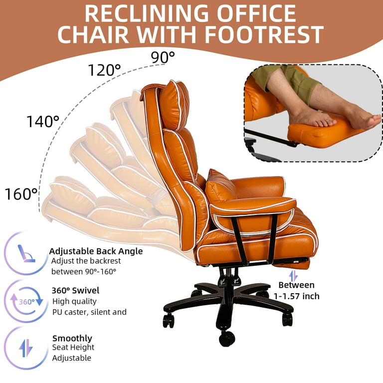 Seekfancy Reclining Office Chair with Footrest, Big and Tall Office Chair 500lbs Wide Seat with 170Backrest, High Back Leather Managerial Chair Lumbar