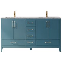 Sutton 60" Carrara White Marble Countertop Double Vanity w/o Mirror Royal Green