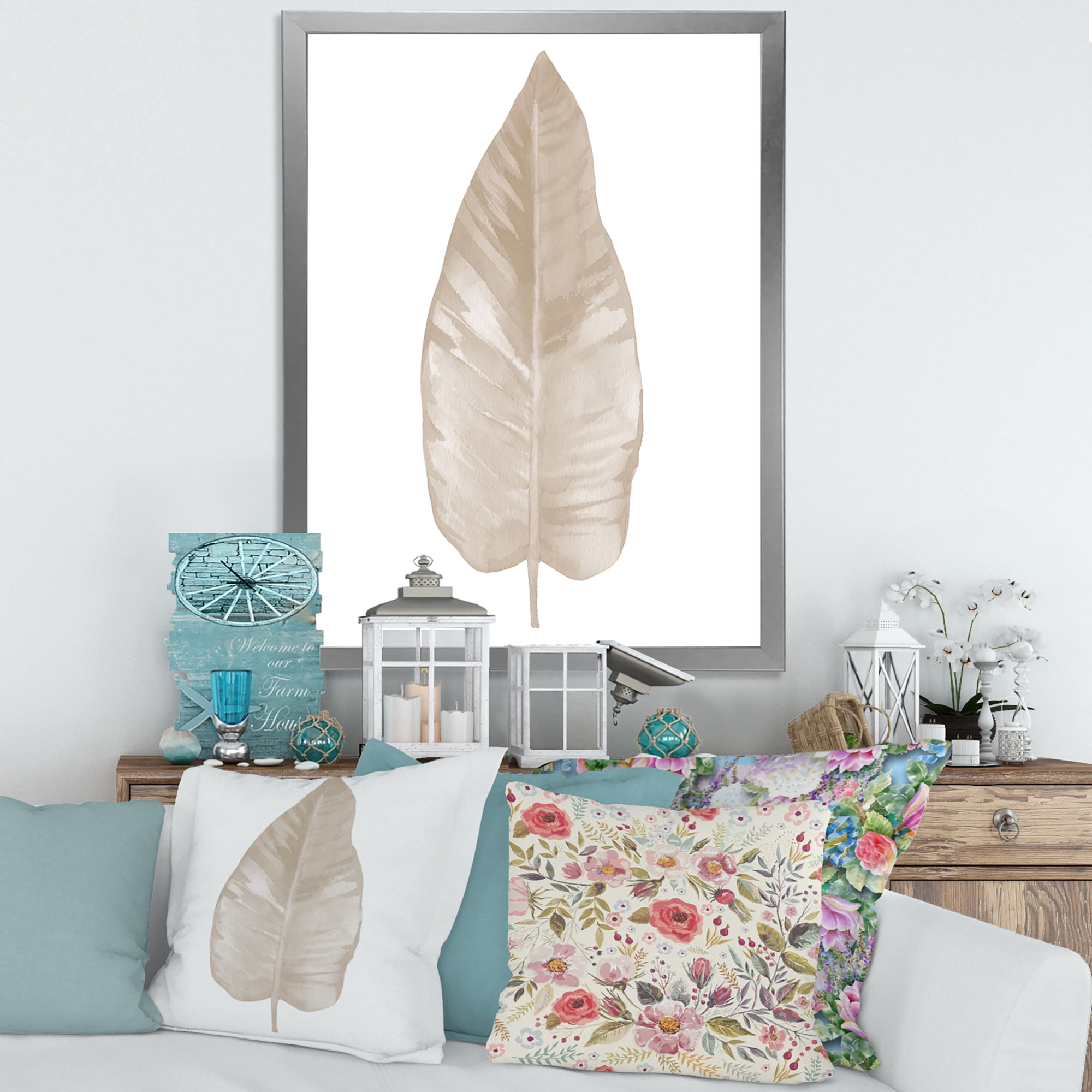 Designart 'Dried Leaf Plant Beige On White Background' Traditional Framed Art Print