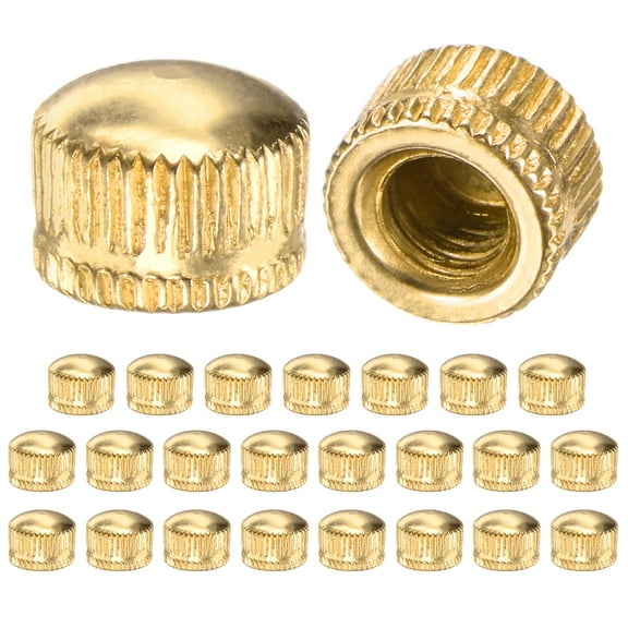 25-Pack Threaded Cap Nuts, M6x11mm Screw Caps for Light Fixture, Female Knurled Knob Nut for Ceiling Light Cover Replacement [Bright Gold]