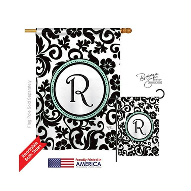 Breeze Decor 30070 Damask R Monogram 2-Sided Vertical Impression House Flag - 28 x 40 in.