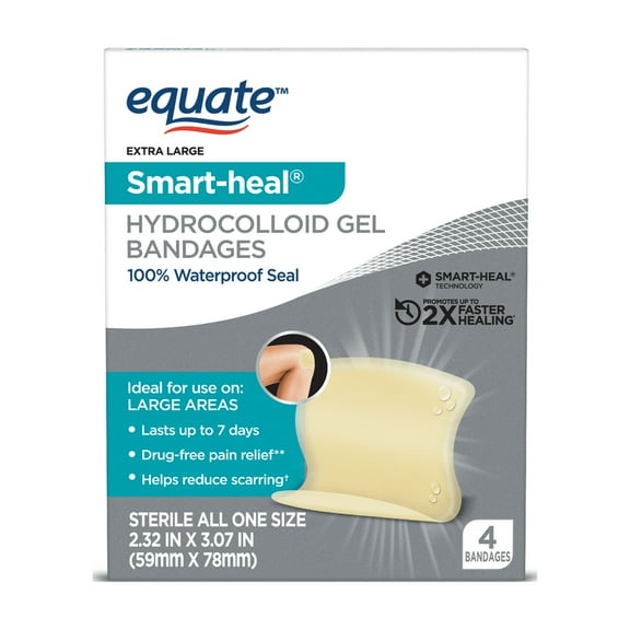 Equate Smart Heal Hydrocolloid Gel Bandages, 2" x 3", 4 Count