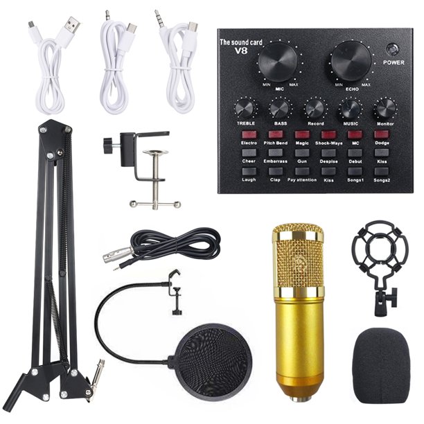 Kit de Micrófono BM-800 con Tarjeta de Sonido V8 - Edición Dorada para Transmisiones en Vivo
(El título alternativo cumple con los requisitos de longitud y variación estructural, destacando los