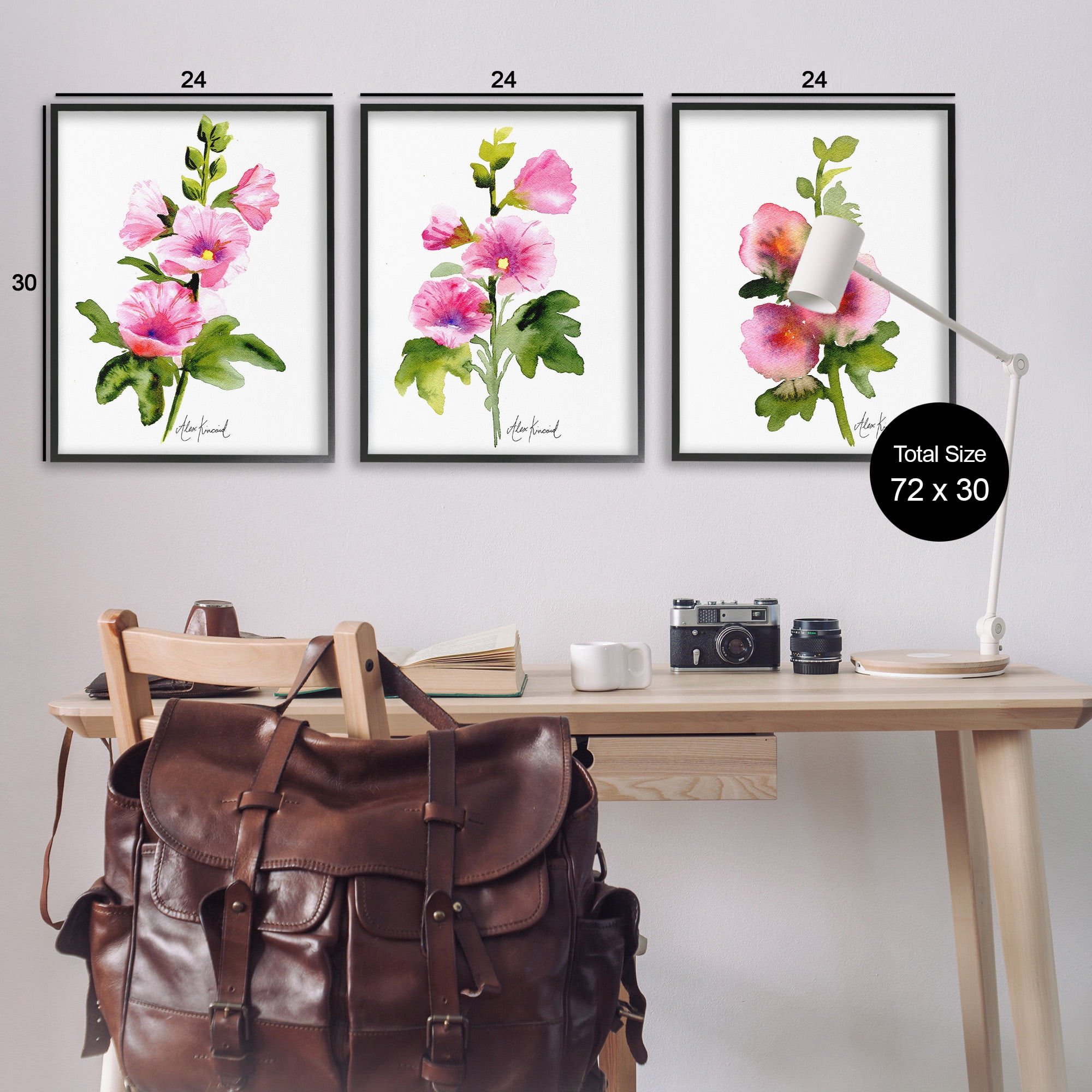 Stupell Industries Pink Flower Watercolors Botanical & Floral Painting Black Framed Art Print Wall Art, 24 x 30, Set of 3