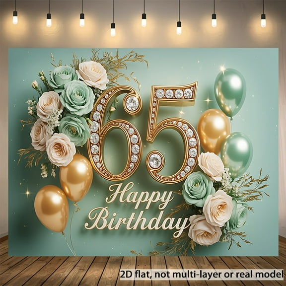 Happy 65th Birthday Backdrop Green White Rose 65th Birthday Photography Background Green Golden Balloons Glitter Diamond 65 Yeas Old Birthday Party Decorations Banner Supplies Photo Booth Props