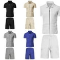 thumbnail image 3 of XBASW Men's Waffle T Shirt and Shors Set Summer Short Sleeve Zipper Lapel Tee Short Sleeve 2 Piece Tracksuit Outfits for Men M- 3 XL, 3 of 9