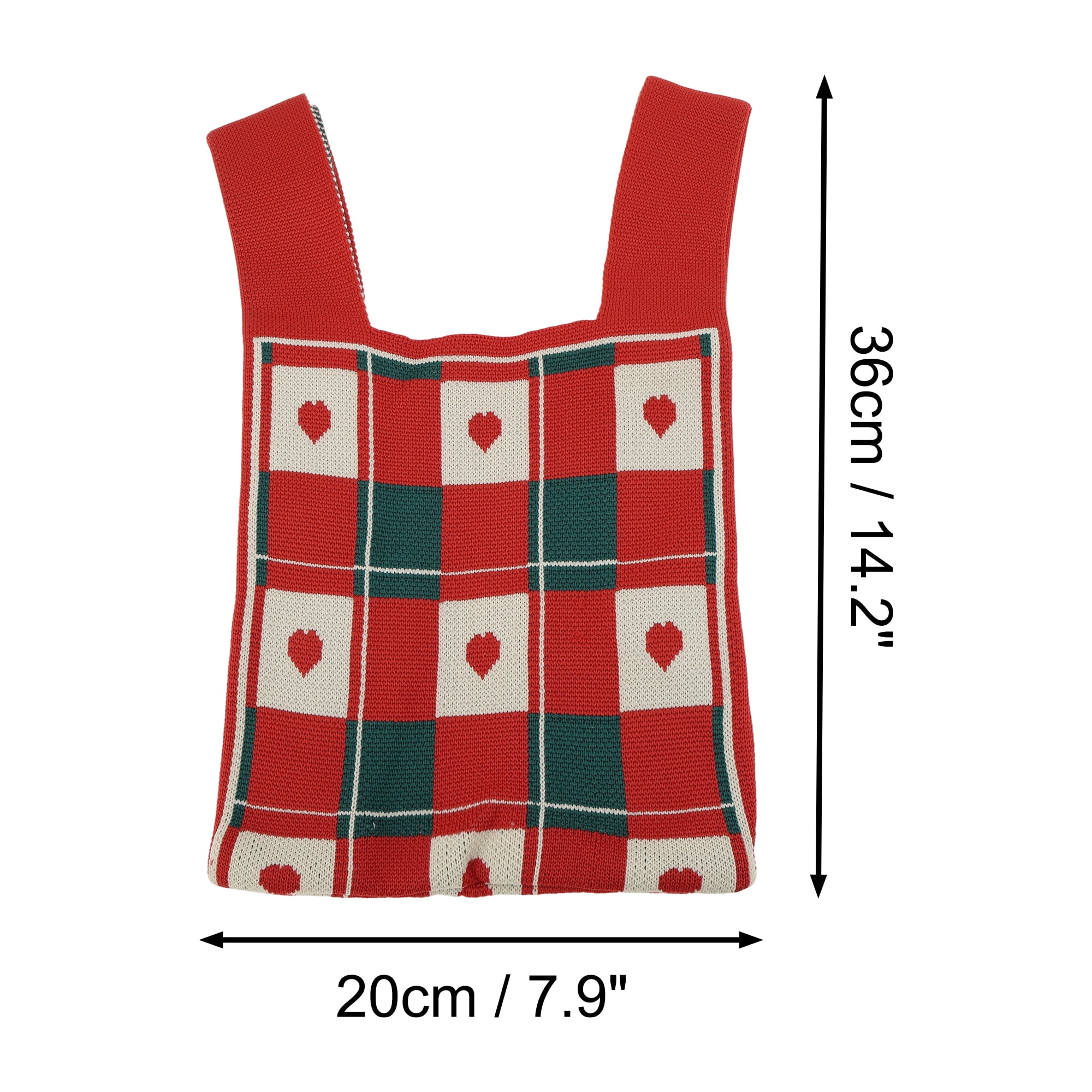 Unique Bargains Heart Knitted Wrist Bag Red Beige Green 1 Pc