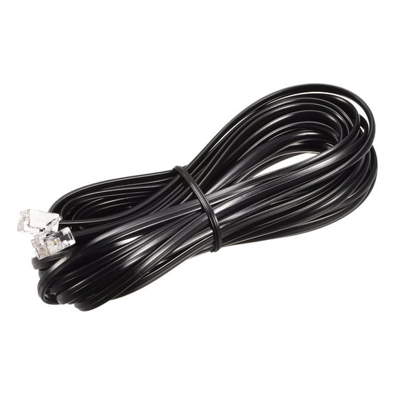 Teléfono Extensión Cable 25 Pies Teléfono Cable Teléfono Línea Cable RJ11 6P4C Enchufes, Macho a Hombre para Teléfono y Fax Negro 1uds