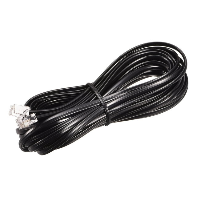 Teléfono Extensión Cable 25 Pies Teléfono Cable Teléfono Línea Cable RJ11 6P4C Enchufes, Macho a Hombre para Teléfono y Fax Negro 1uds