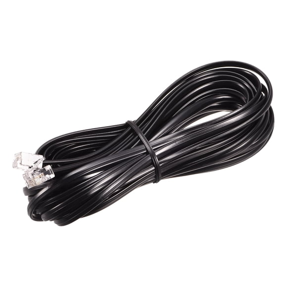Teléfono Extensión Cable 25 Pies Teléfono Cable Teléfono Línea Cable RJ11 6P4C Enchufes, Macho a Hombre para Teléfono y Fax Negro 1uds