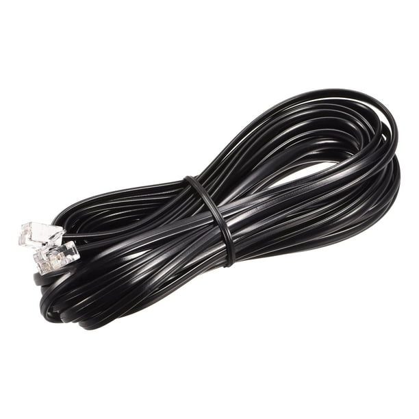 Teléfono Extensión Cable 25 Pies Teléfono Cable Teléfono Línea Cable RJ11 6P4C Enchufes, Macho a Hombre para Teléfono y Fax Negro 1uds