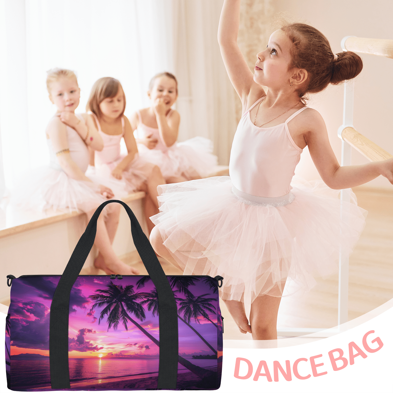 Herdesigns Palm Tropical Beach Tree Travel Duffle Bag Sports Yoga Weekender Overnight Carry on Workout Bags Lightweight Waterproof Gym Tote Bag for Women