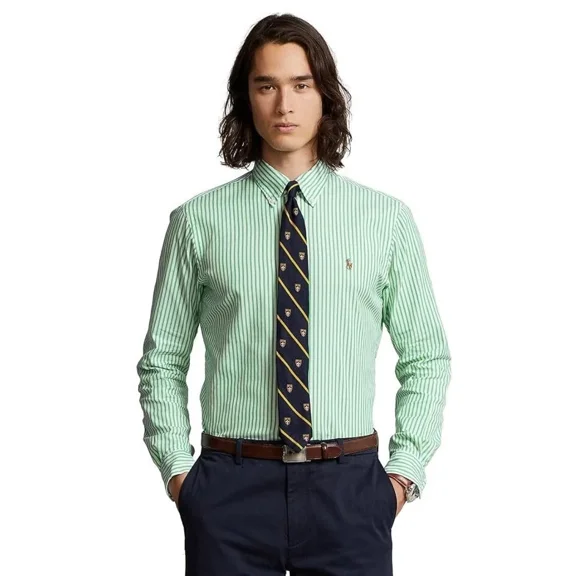 $125 POLO RALPH LAUREN Mens Classic Oxford Button Down Green White Stripe 2XL