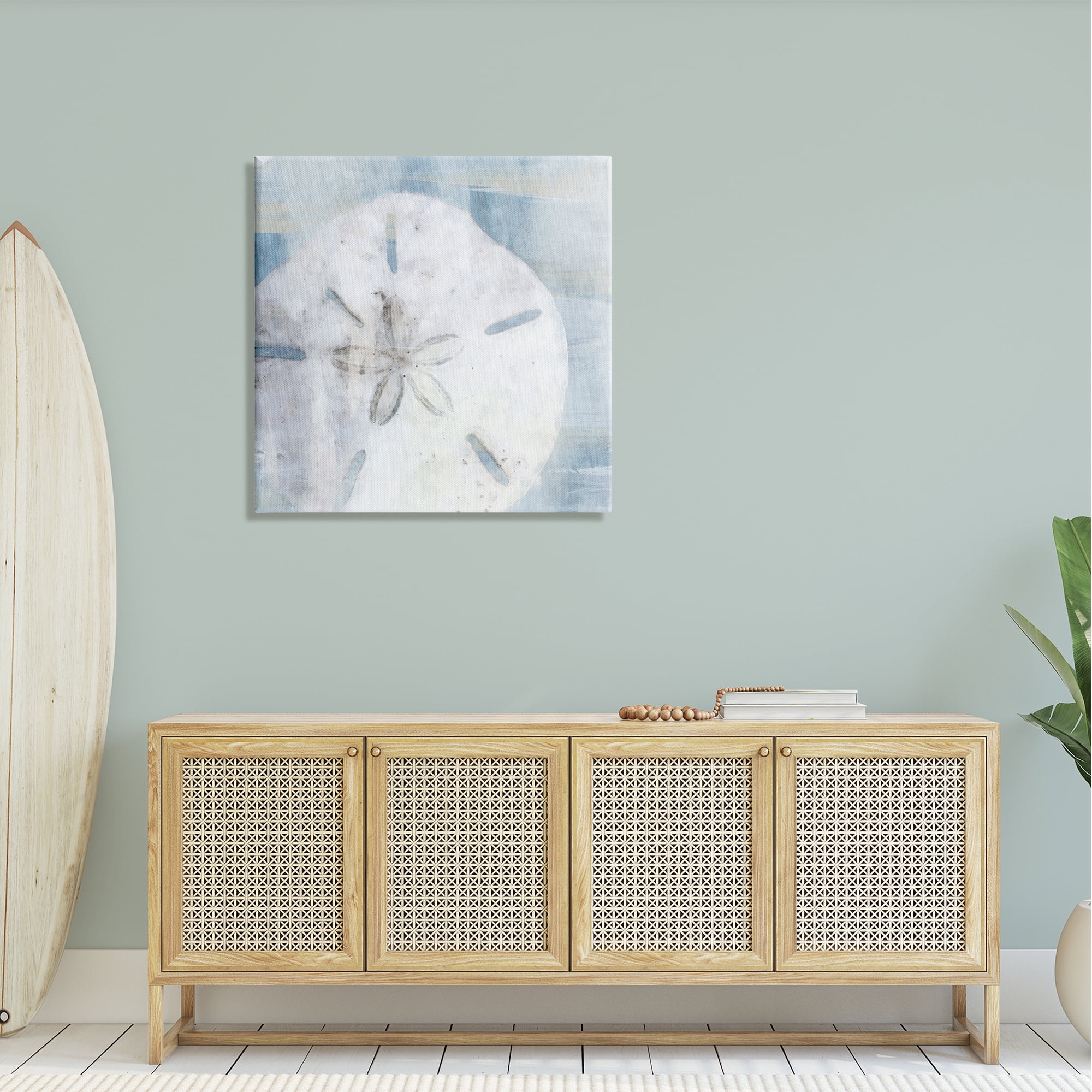 Stupell Pastel Blue Sand Dollar Seashell Landscape Painting Gallery Wrapped Canvas Print Wall Art