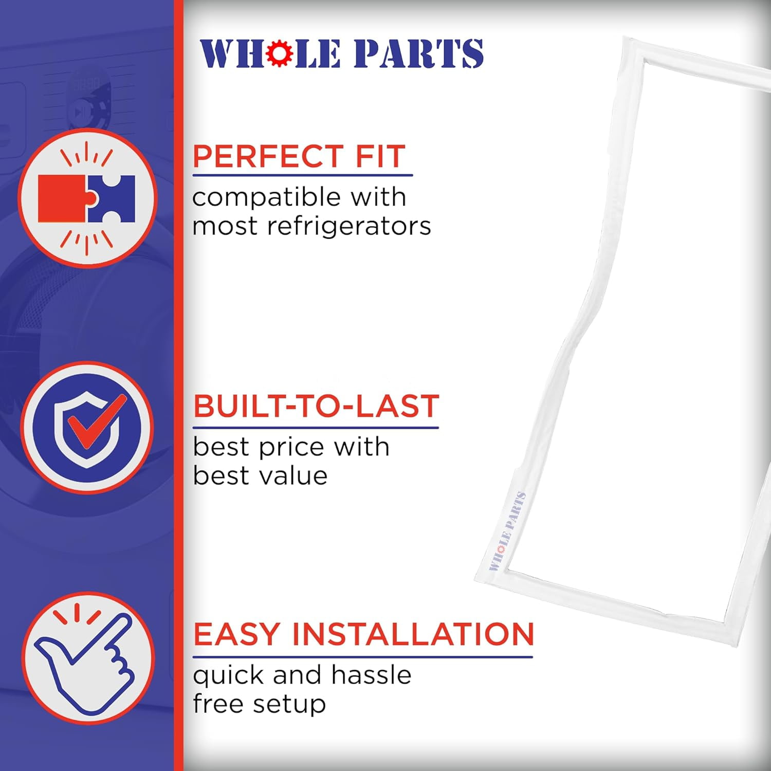 Whole Parts Refrigerator French Seal Gasket with Flap Part# WR14X10238 - Replacement and Compatible with Some GE Refrigerator