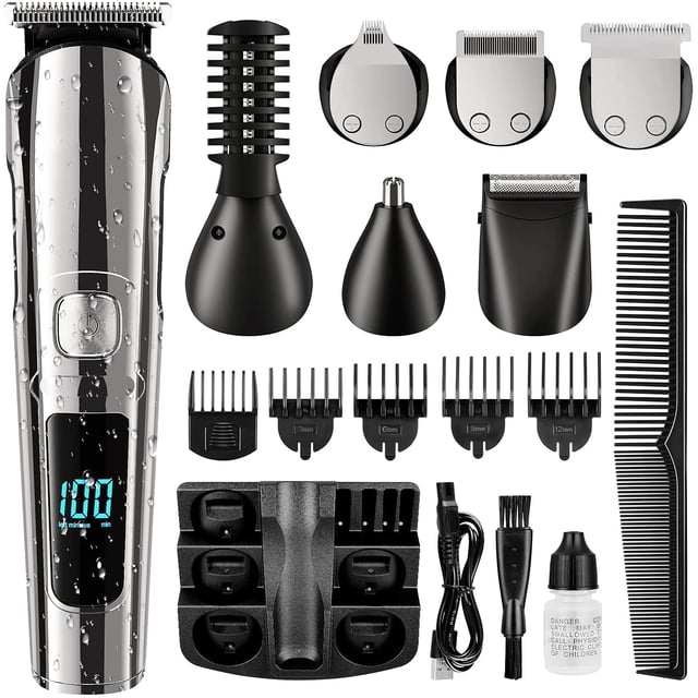 Beard Trimmer, Cordless Hair Clippers Hair Trimmer For Men, Waterproof Body Mustache Nose Ear Facial Cutting Groomer, Electric Shaver All In 1 Grooming Kit, Usb Rechargeable & Led Display