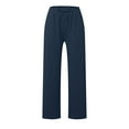thumbnail image 6 of Huesdet Cotton Linen Pants Women Summer Drawstring High Waisted Palazzo Pants Casual Loose Wide Leg Yoga Pants with Pockets(Navy,XXL), 6 of 7