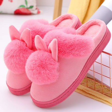 

〖Yilirongyumm〗 Pink 36-37 Slippers For Women Indoor Winter Home Rabbit Comfort Shoe Furry Ears Footwear Slippers Soft Women s Slipper