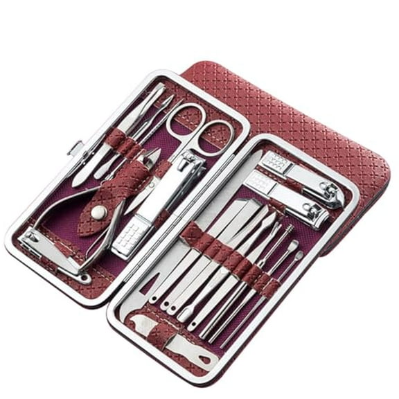 Nail Clippers,Stainless Steel Anti-Splash Nail Clippers,Nail Clippers with Flat Mouth Household File,for Manicure,Pedicure,Women and Men (19 Piece Set Red)