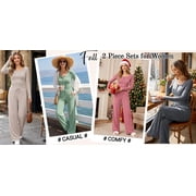UVN Two Piece Sets for Women Fall Long Sleeve Ruched Tops and Wide Leg Pants Outfits Ladies Fashion Casual Lounge Sets