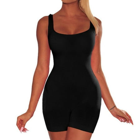 Ukumplol Shapewear Bodysuits for Women Compression Bodysuit Women Shapewear Tummy Control Bodysuit Womens Summer Backless Sleeveless Sport Short Pant Strap Jumpsuit Rompers Black M