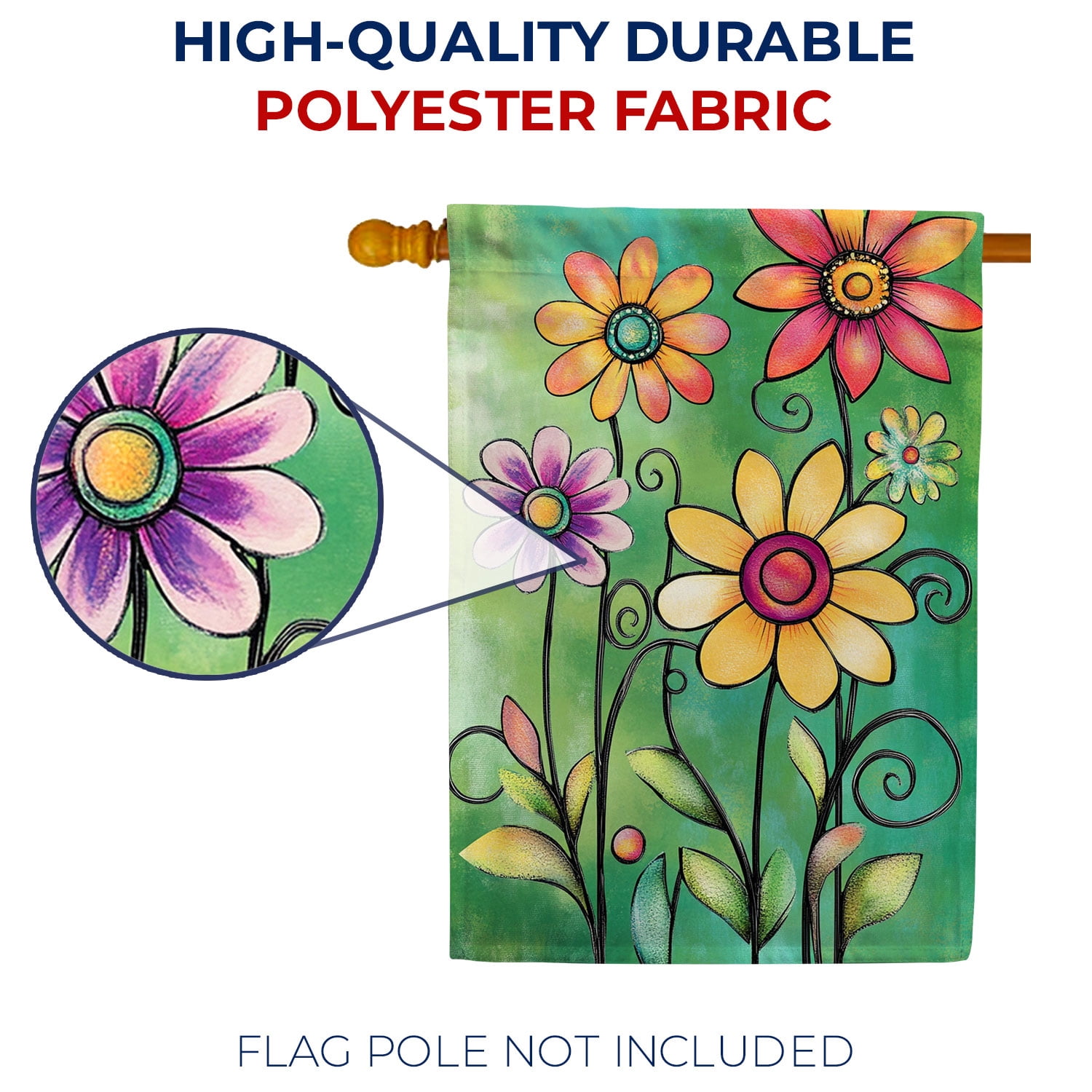 America Forever Folk Art Flower House Flag, 28 x 40 inch Double Sided, Whimsical Folk Art Flowers Colorful, Spring Summer Art Garden Flower, Decorative Art Flag