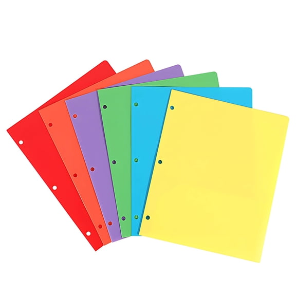 6 Pcs Plastic Two Pocket Folders for 3 Ring Binder, 11.4 x 9.4 in / 29 x 23.8 cm A4 3-Hole Folders with Pockets, Multicolor File Folders for School, Home, and Office Organization