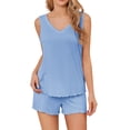 thumbnail image 2 of Naittoop Women Cami Pajama Set V-Neck Lettuce Trim Sleeveless Tank Top and Shorts 2 Piece PJ Set Loungewear Sleepwear, 2 of 5