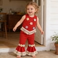 thumbnail image 6 of BRGZLK Toddler Baby Girls Outfit Summer 2026 Cute 3D Crochet Floral Waffle Tassel Tops and Flare Pants Trendy Comfortable Clothes Red 18-24M, 6 of 8