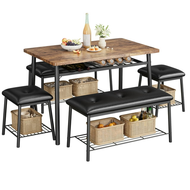 Kojooin Dining Table for 2 with Storage Rack, Small Kitchen Table for 2 with Metal Frame, Square Table with Upholstered Chairs Set of 2, 3-Piece Dining Room Set for Small Space, Apartment
