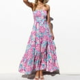 thumbnail image 5 of Women Summer Sexy Strapless Off Shoulder Maxi Long Swing Dress Boho Floral Print Shirred Smocked Belted A-Line Sundress, 5 of 21