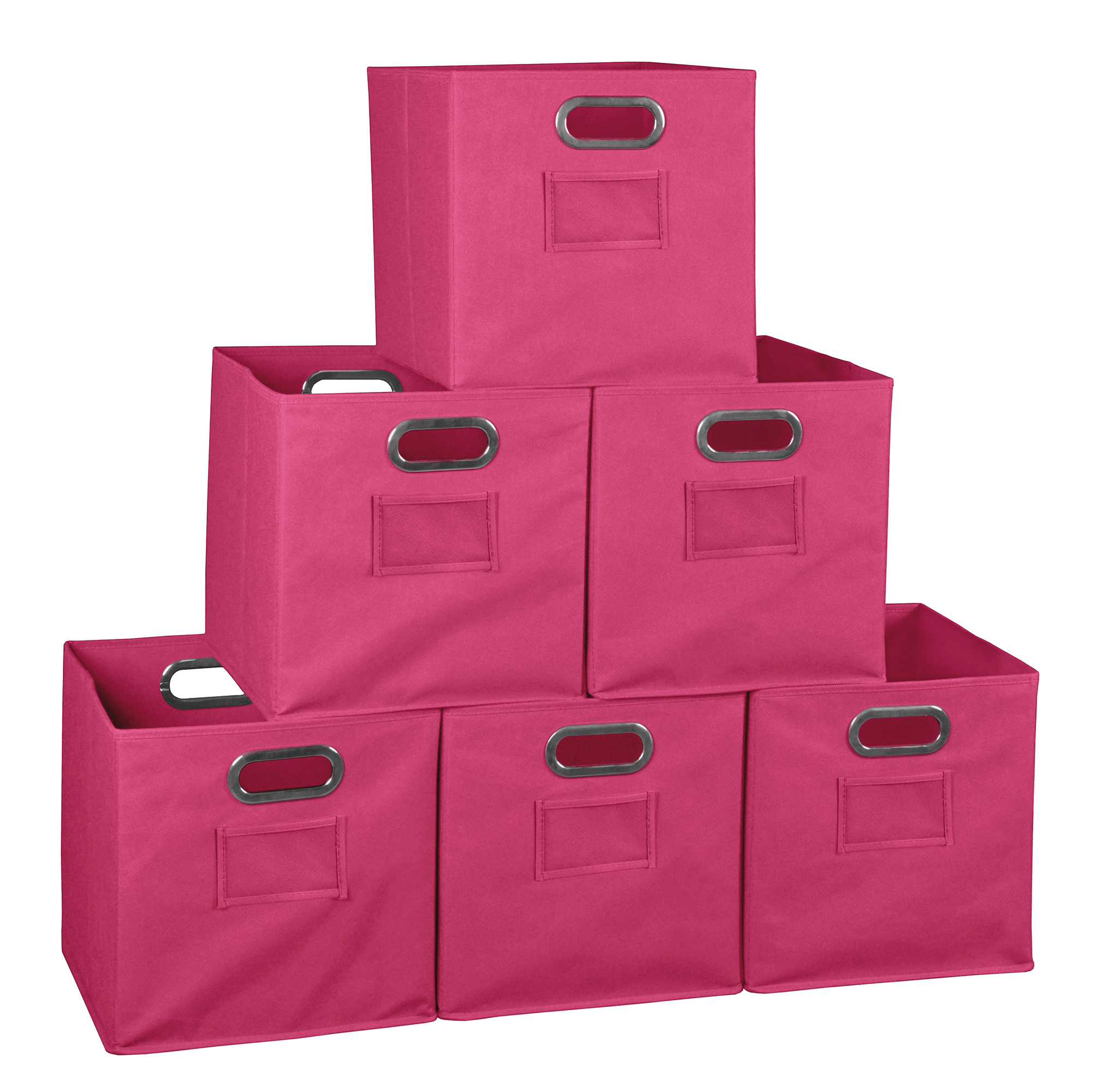 Collapsible Home Storage Set of 6 Foldable Fabric Storage Bins Pink