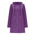 thumbnail image 2 of WTOBBY Women's Solid Stripe Mid-Length Hooded Waterproof Rain Jacket for Outdoor Sports and Sun Exposure, Windproof and Comfortable,Purple XL, 2 of 6
