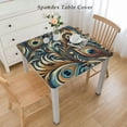 thumbnail image 2 of COMIO Table Cover Peacock Feather Decorative Square Tablecloth, 100% Polyester Fiber, Elastic Band Closure, Suitable for 44in, 48in, 54in, 60in Square Tables White, 2 of 7