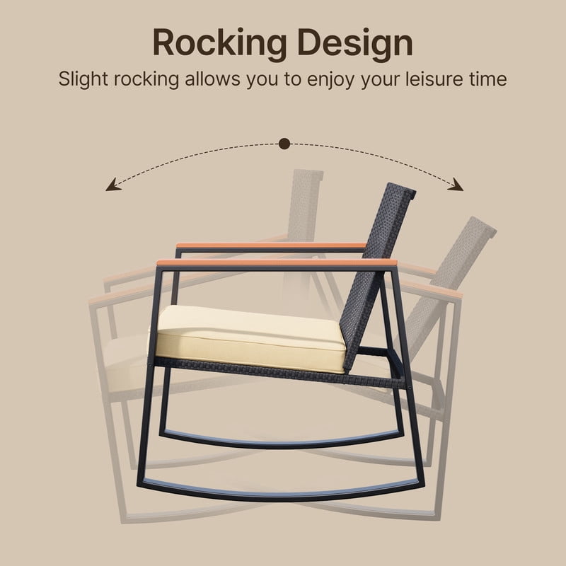 3 PCS Wicker Patio Set, Wicker Rattan Chairs and Tempered Glass Table, for Porch, Balcony, Backyard- Includes Beige Cushions