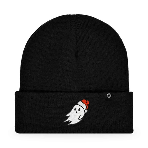 Dalix Embroidered Christmas Ghost Beanie in Black
