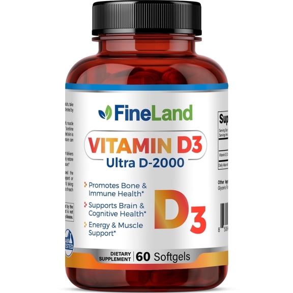 Fineland Vitamins Vitamin D3-Ultra D-2000 Bone and Immune Support 60 Softgels