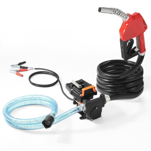 VEVOR Fuel Transfer Pump, 12V DC 15 GPM 1/4 HP, Portable Electric Diesel Transfer Pump with Auto Shut-Off Fuel Nozzle, Long Inlet & Outlet Hose for Gasoline, Diesel, Kerosene, Methanol Blends