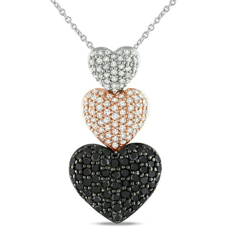 1 Carat T.W. Black and White Diamond Two-Tone Sterling Silver Multi-Heart Pendant, 18