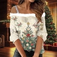 thumbnail image 1 of Fiudx Camisas de Mujer Top de Camiseta con Estampado Navideño de Doble Hombro Informal a La Moda para Mujer, 1 of 5