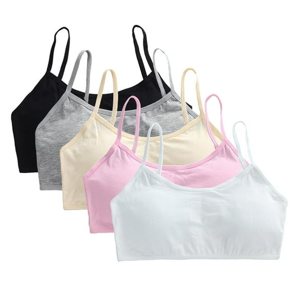 5 Pack Girls Training Bra Spaghetti Strap Sports Bra Cotton Crop Bra Comfort Stretch Cami Bralette