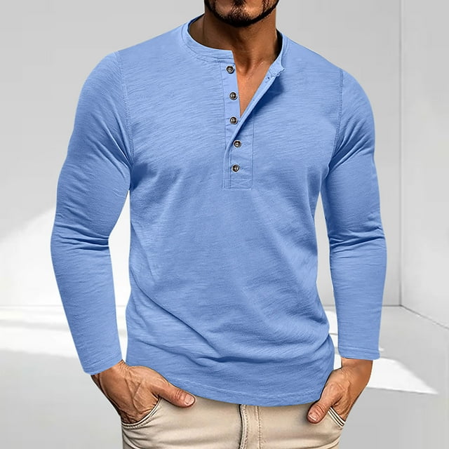 pstuiky camisetas de manga larga para hombre, Blusas casuales de manga larga con cuello redondo, botones, cuadros, bolsillos y bloques de color para hombre Tops de talla grande para hombre xxxl