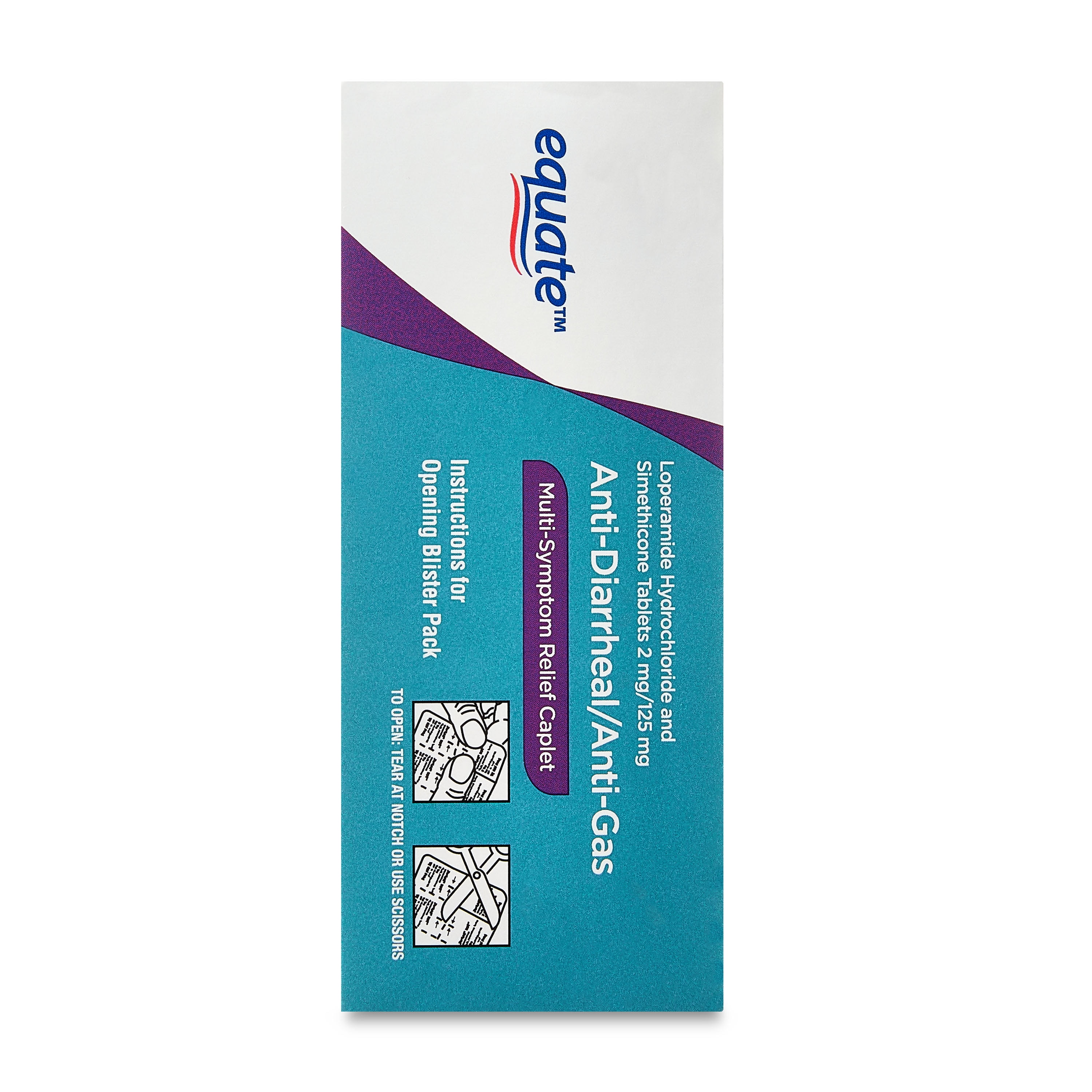 Equate Anti-Diarrheal/Anti-Gas Loperamide HCl & Simethicone Tablets, 2 mg/125 mg, 12 Count