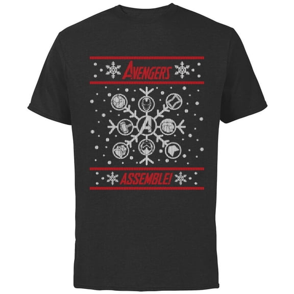 Marvel Avengers Assemble Holiday Sweater - Short Sleeve Cotton T-Shirt for Adults - Customized-Black