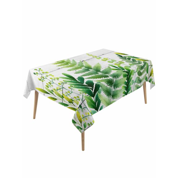 Spring Leaves Rectangle Tablecloth, Pastoral Garden Botanical Gray Wooden Waterproof & StainResistant Tablecloth, Washable Oil-proof Table Cover for Dining/Party/Wedding/Camping/Buffet 54x108 In
