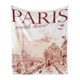 thumbnail image 1 of Paris Soft Flannel Fleece Throw Blanket, Vintage Watercolor Style Paris Illustration with Tour D'Eiffel Old Streets Image, Cozy Plush for Indoor and Outdoor Use, 60" x 80", Pink, by Ambesonne, 1 of 6