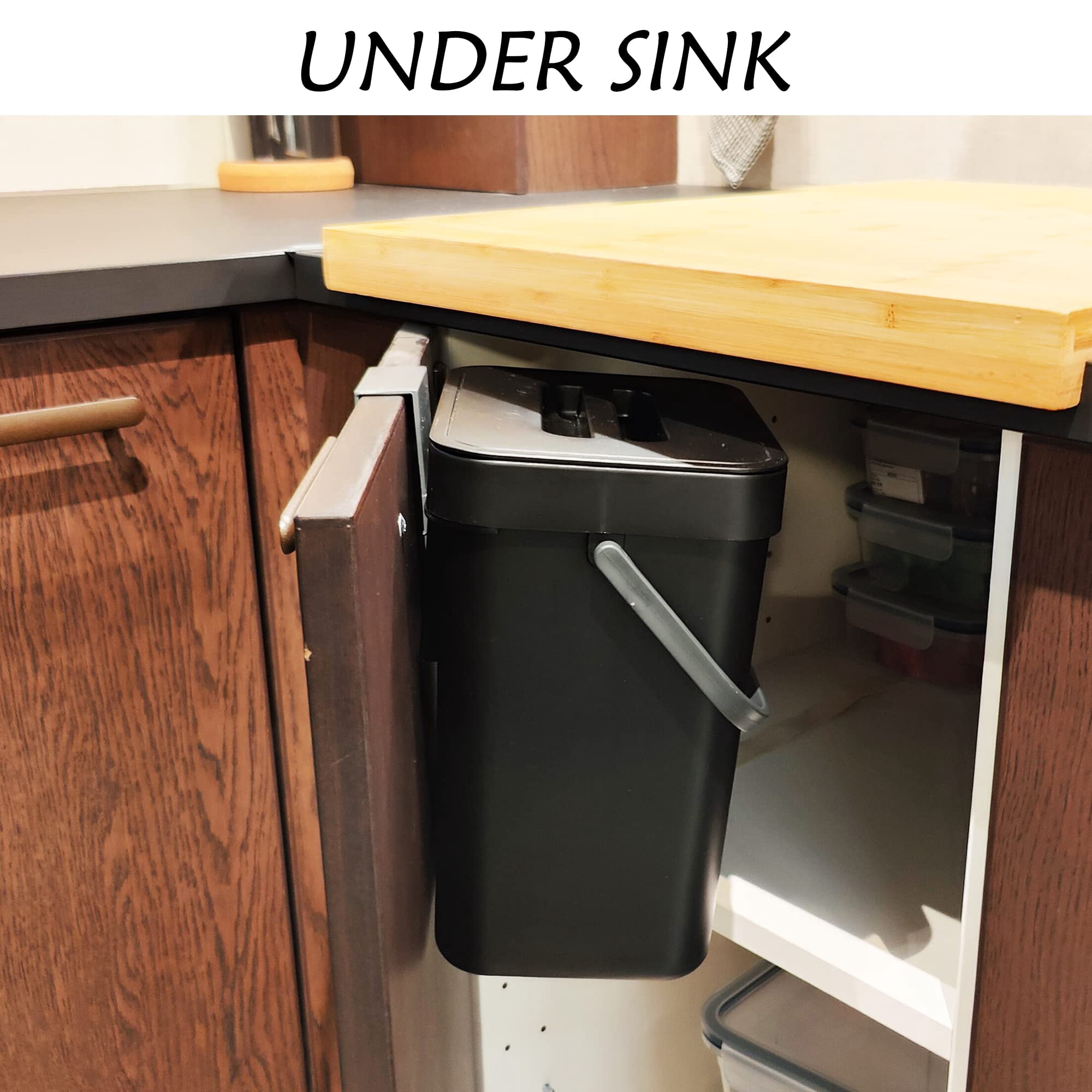 Stonespace Under Sink Trash Can,Kitchen Compost Bin, Diaper Pail, 3.2 Gallon/12L Hanging Garbage Can for Baby Crib/Bathroom/Cupboard, Plastic Food Waste Bin,1 Pack Black