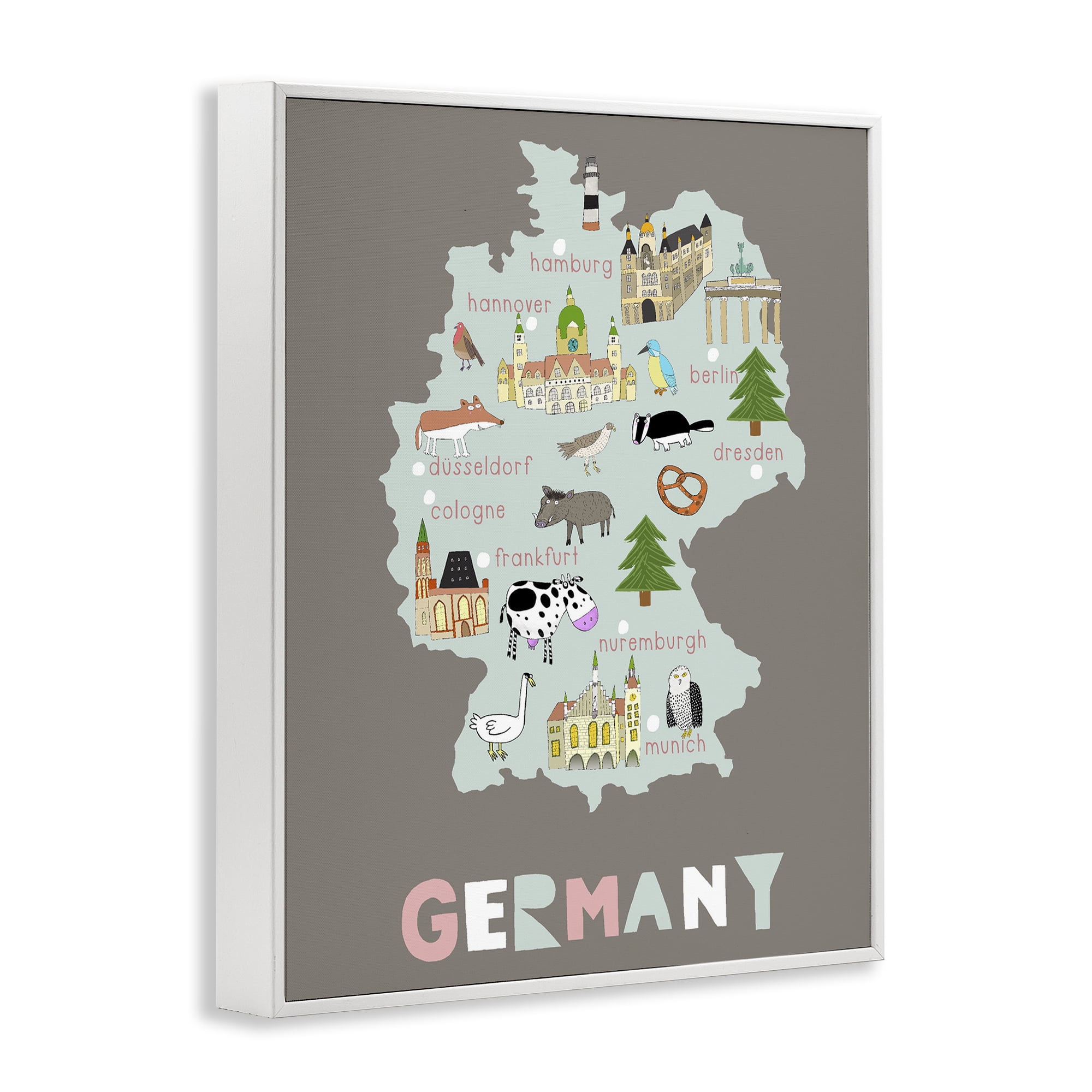 Kid's Map of Germany White Framed Giclee Art, design by Carla Daly