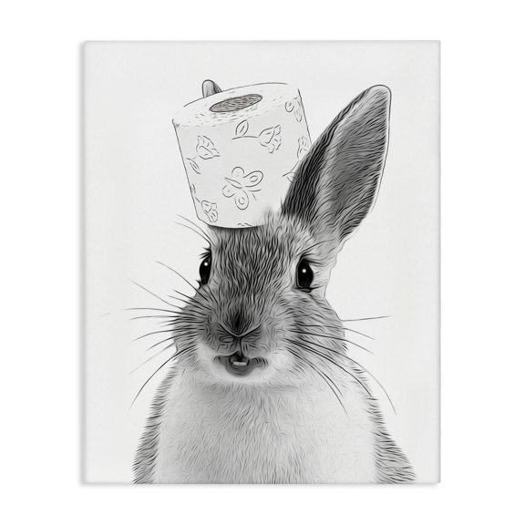 Stupell Industries Eclectic Rabbit & Toilet Paper Bathroom Canvas Art, 24 x 30, by Annalisa Latella
