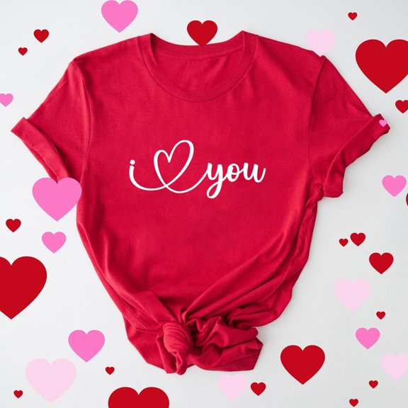 mihongmao Plus Size Valentine Shirts for Women Lover Printed T-shirt Round Neck Short Sleeved Top Red L